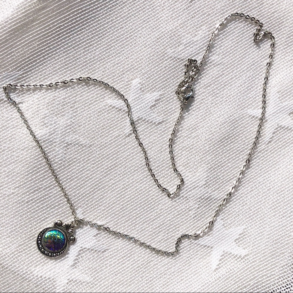 Mermaid Scales Necklace Iridescent Blue Green - Picture 2 of 4